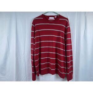 Calvin Klein European Yarn Lightweight Red Gray Stripe Sweater Men's Size XL‎